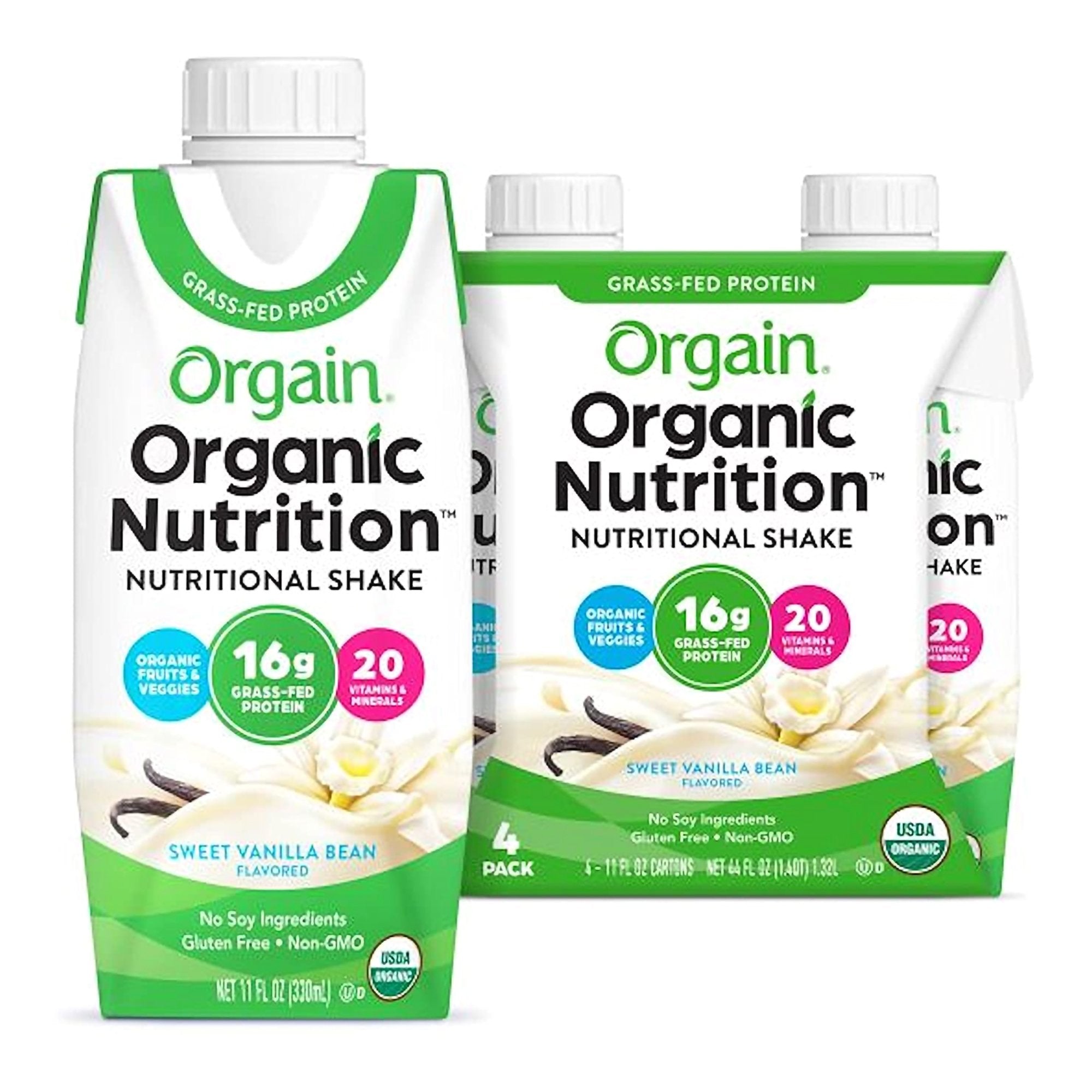 Oral Supplement Orgain Organic Nutritional Shake Sweet Vanilla Bean Flavor Liquid 11 oz. Carton