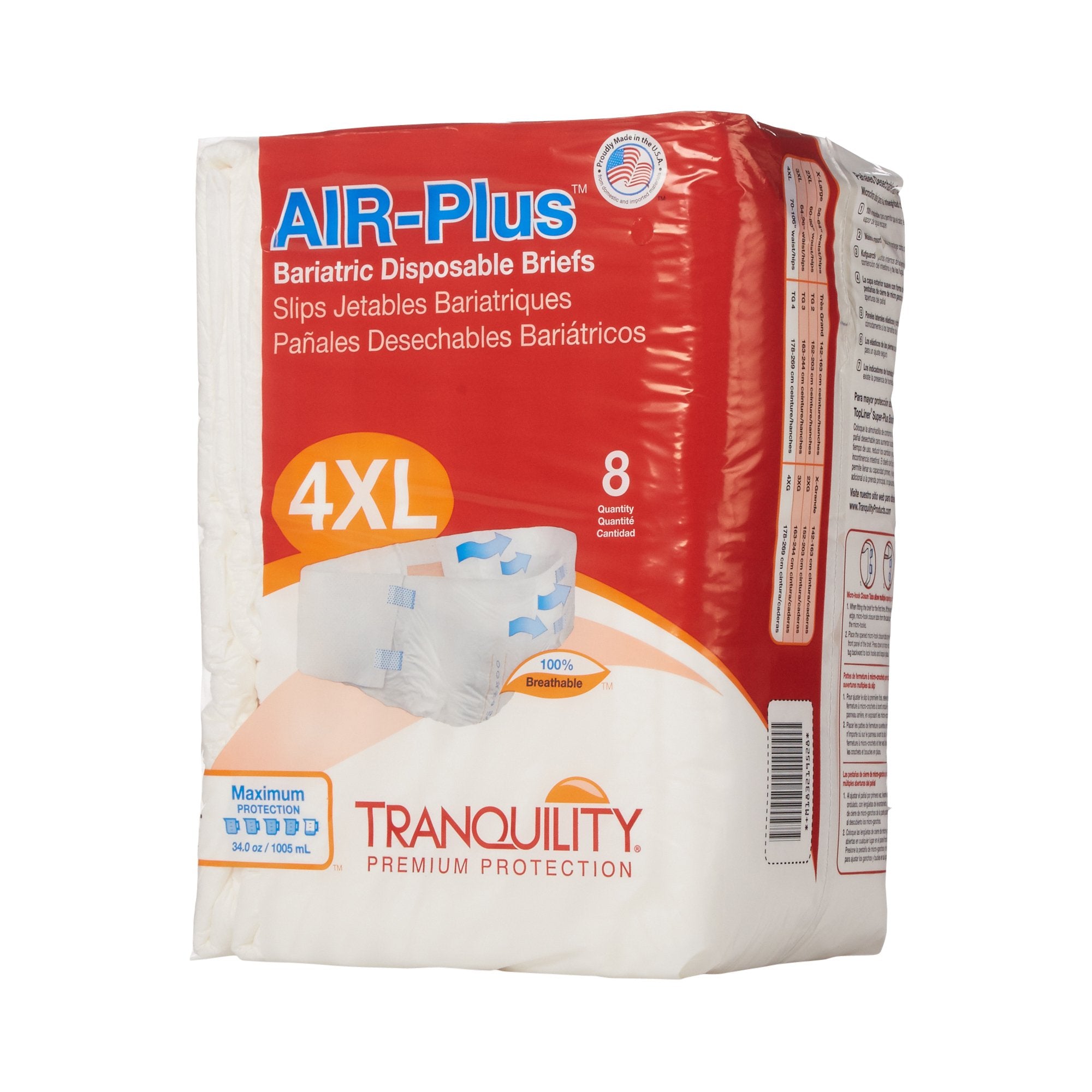 Unisex Adult Incontinence Brief Tranquility AIR-Plus Bariatric 4 to  5X-Large Disposable Heavy Absorbency