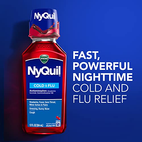Vicks NyQuil Cough Nighttime Relief, 8 Fl Oz, Cherry Flavor - Relieves Sore Throat, Runny Nose, Cough