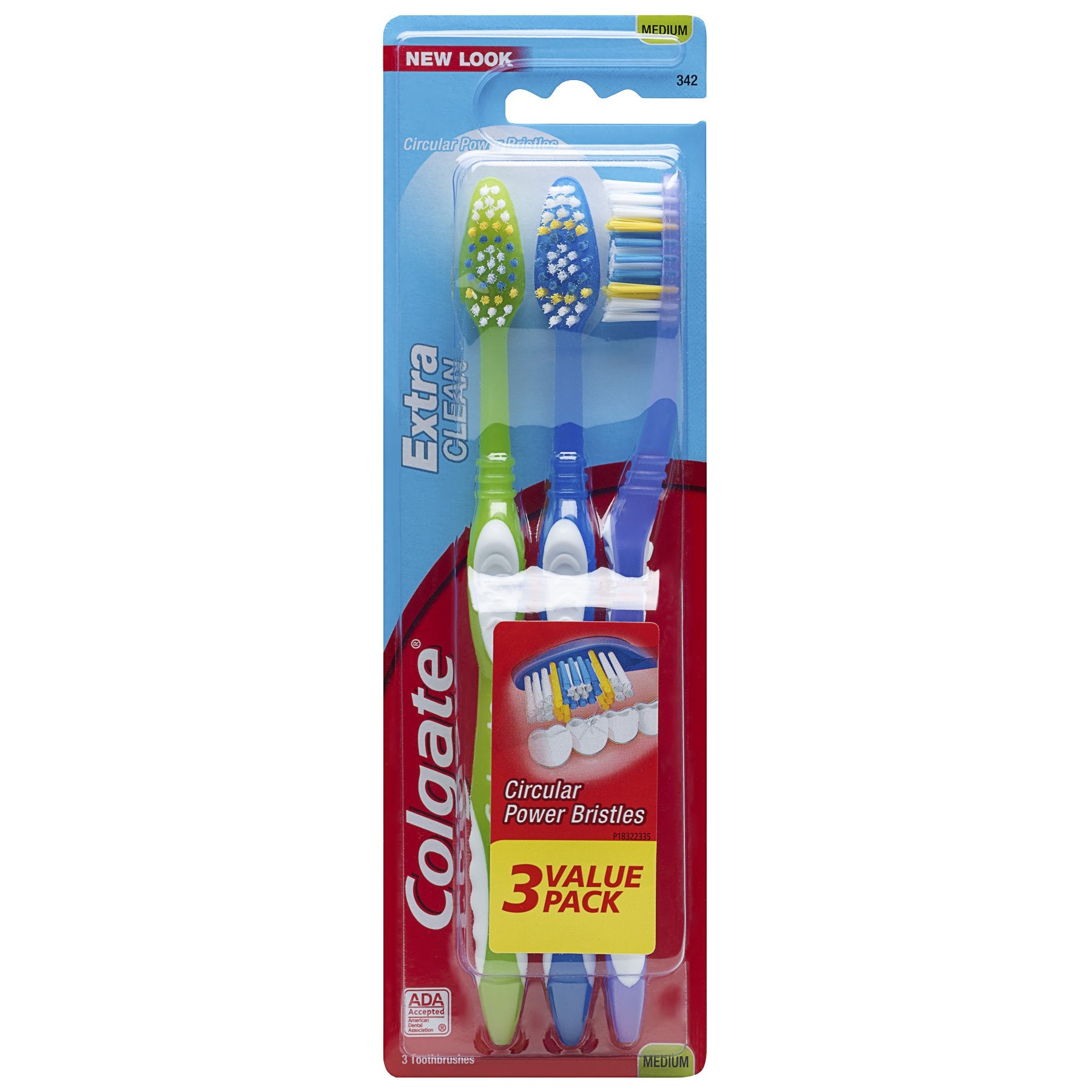 Colgate Extra Clean Full Head Toothbrush, Medium - 3 Count (Pack of 1)