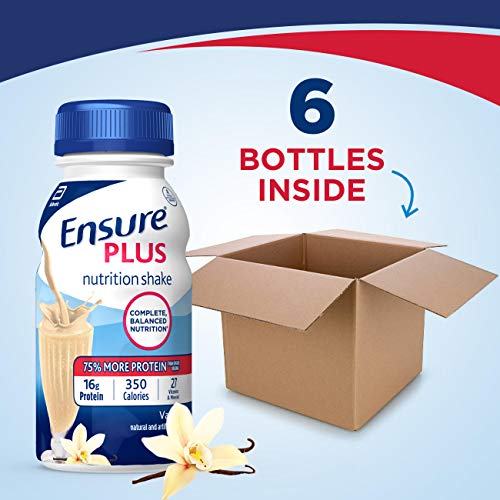 Ensure Plus Nutrition Shake With 16 Grams of Protein, Meal Replacement Shakes, Vanilla, 8 fl oz, 6 Count