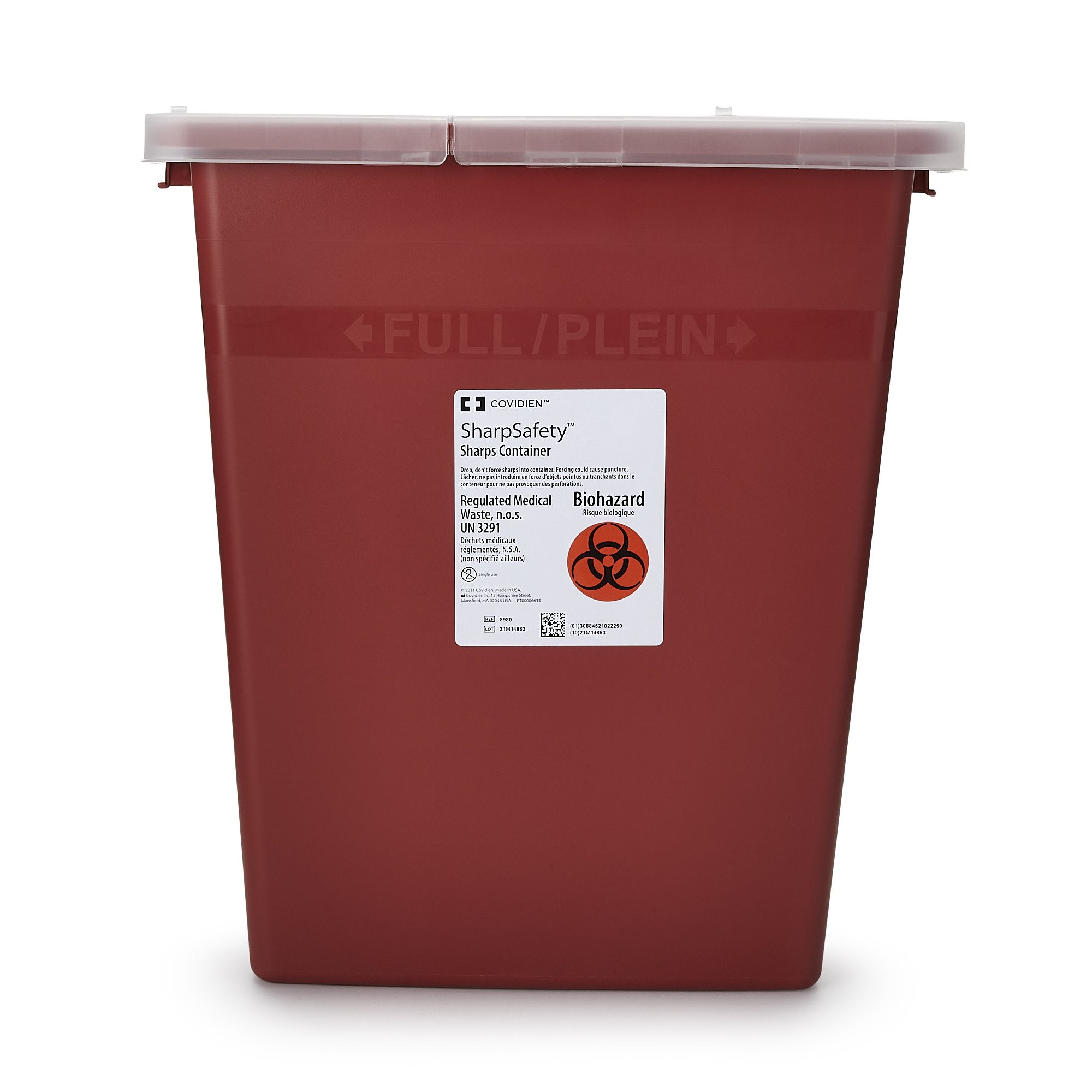 Sharps Container SharpSafety Red Base 17-1/2 H X 15-1/2 W X 11 D Inch Vertical Entry 8 Gallon