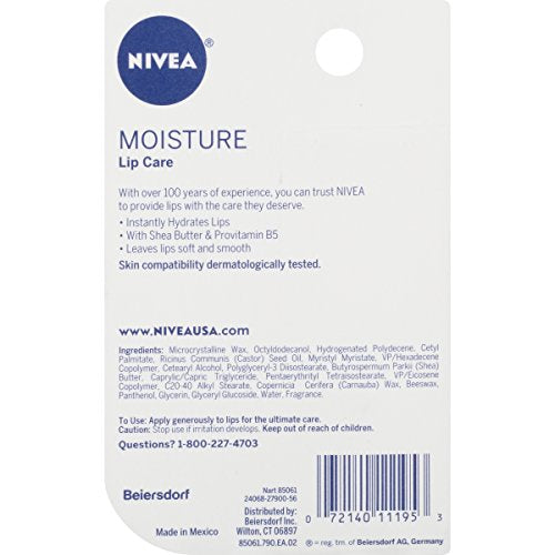 NIVEA Moisture Lip Care - Unisex Intensively Moisturizing Balm - .17 oz. (Pack of 6),Shea Butter and Jojoba oil
