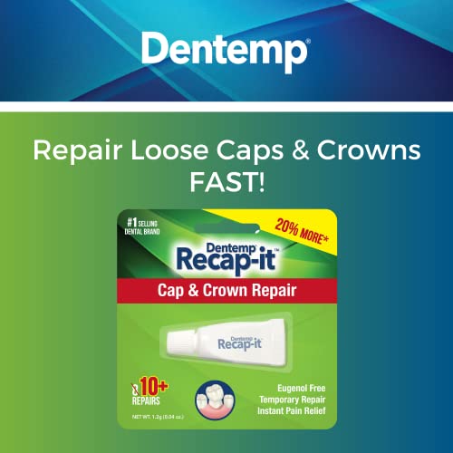 Dentemp Recap-It Cap and Crown Repair Dental Kit - Fast Acting Formula Dental Cement for Loose Caps (Pack of 1) - Temporary Cement for Crown and Bridge