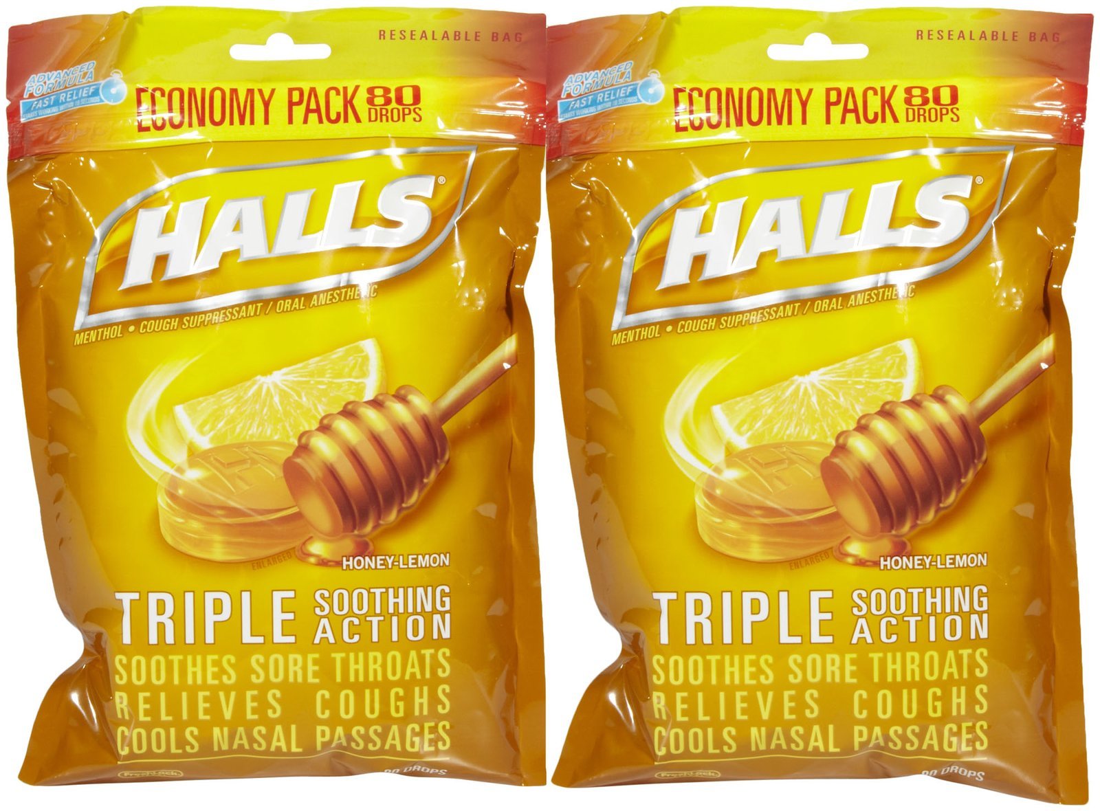 Halls Triple Action Honey Lemon Drops-80 ct, 2 pk