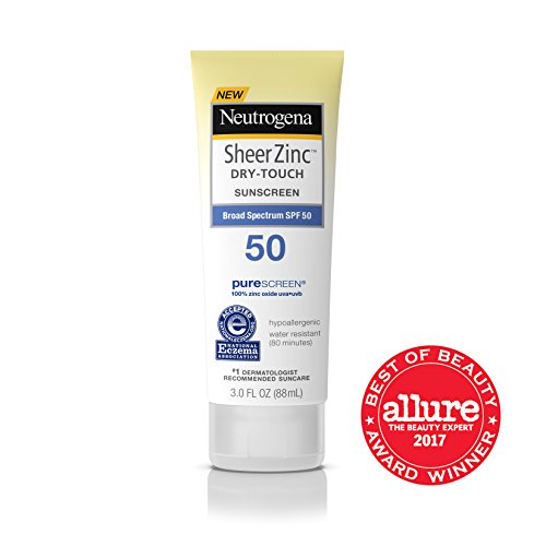 Neutrogena Sheer Zinc Oxide Dry-Touch Sunscreen Lotion with Broad Spectrum SPF 50, Water-Resistant, Hypoallergenic & Non-Greasy Mineral Sunscreen, 3 fl. oz
