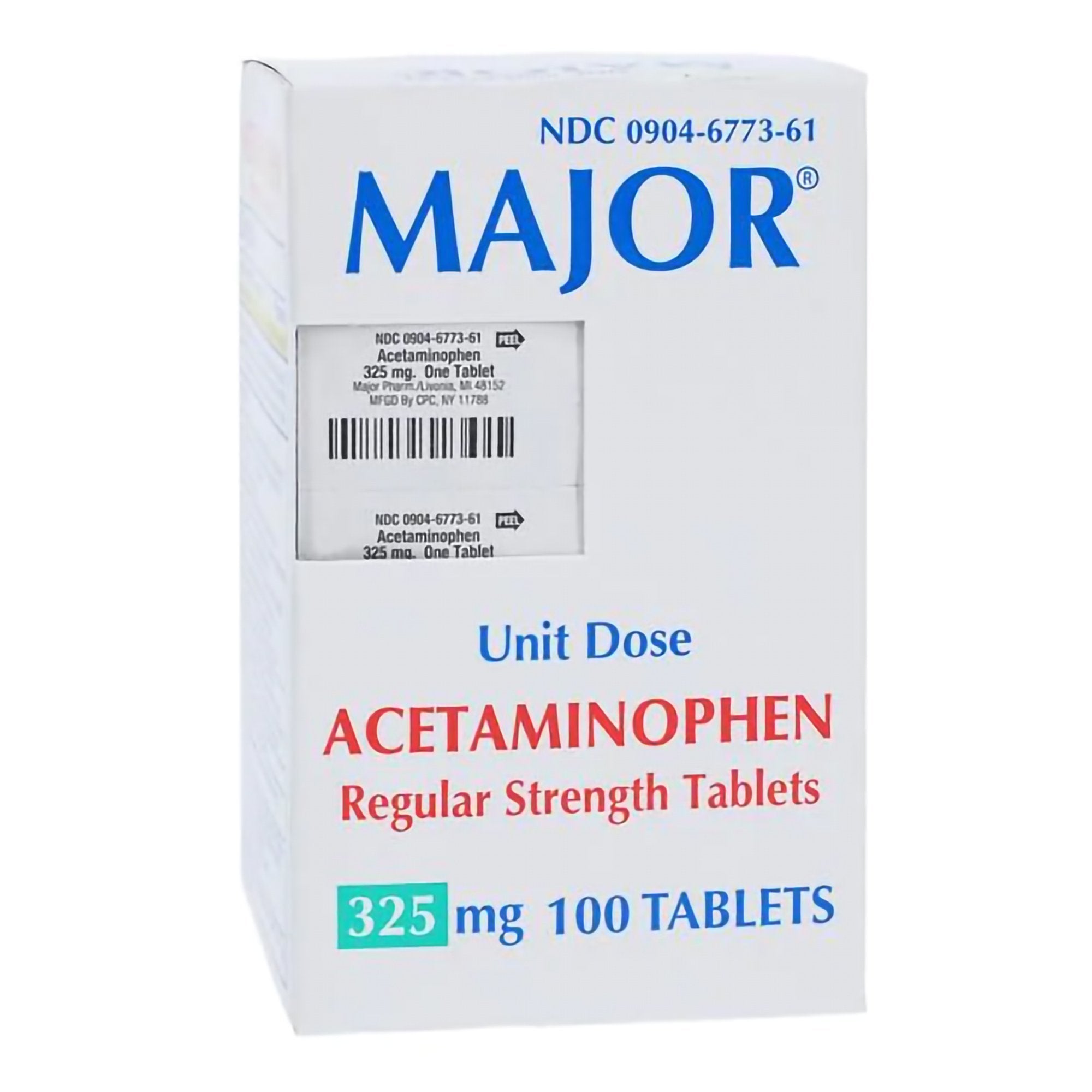 Pain Relief Major 325 mg Strength Acetaminophen Unit Dose Tablet 100 per Bottle