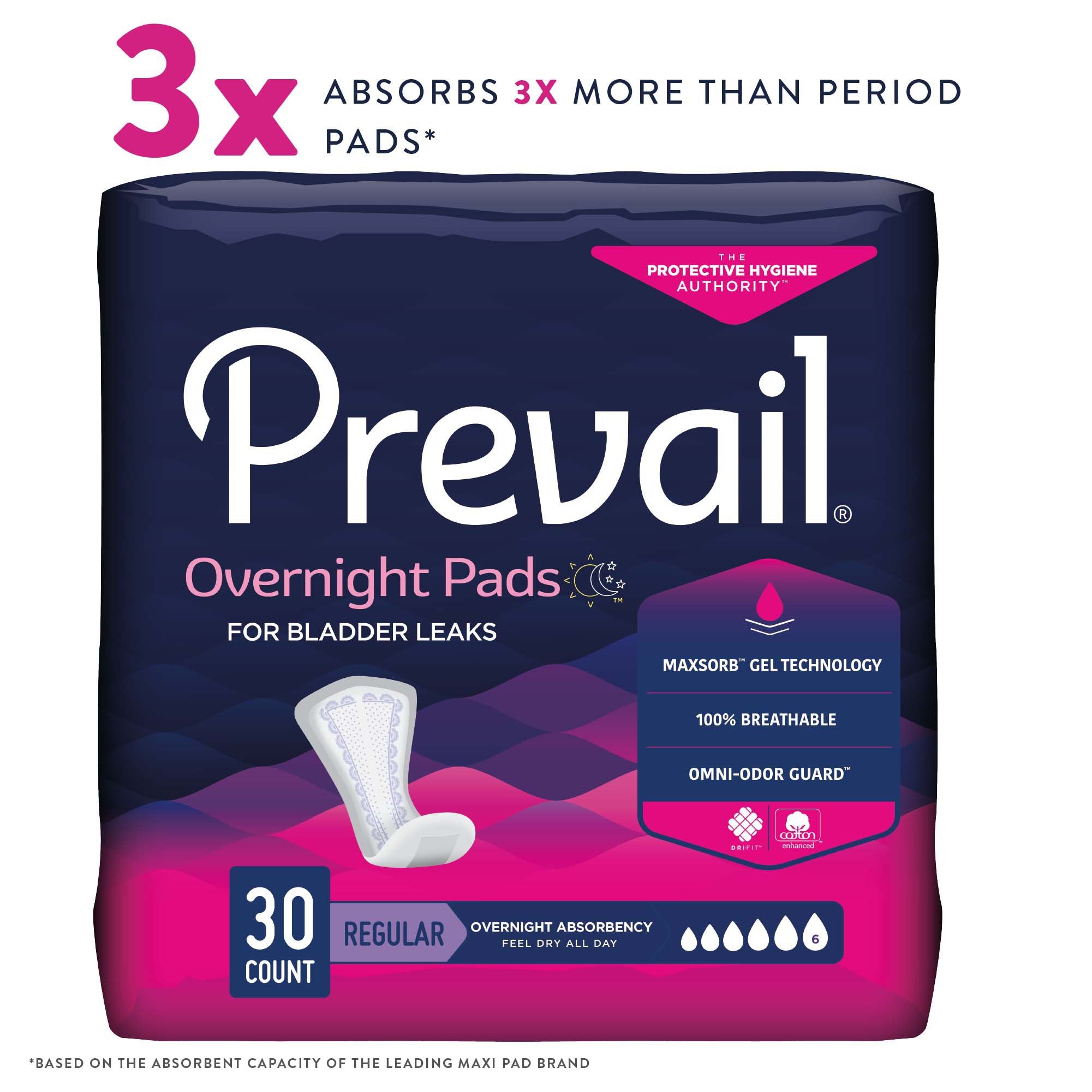 Bladder Control Pad Prevail Daily Pads Overnight 16 Inch Length Heavy Absorbency Polymer Core One Size Fits Most