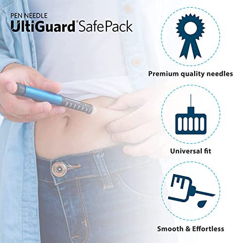 All-in-One UltiGuard Safe Pack Pen Needles and Sharps Container for at-Home Insulin Injections and Safe Needle Disposal, Size: Mini 6mm (1/4) x 32G, 100 Count