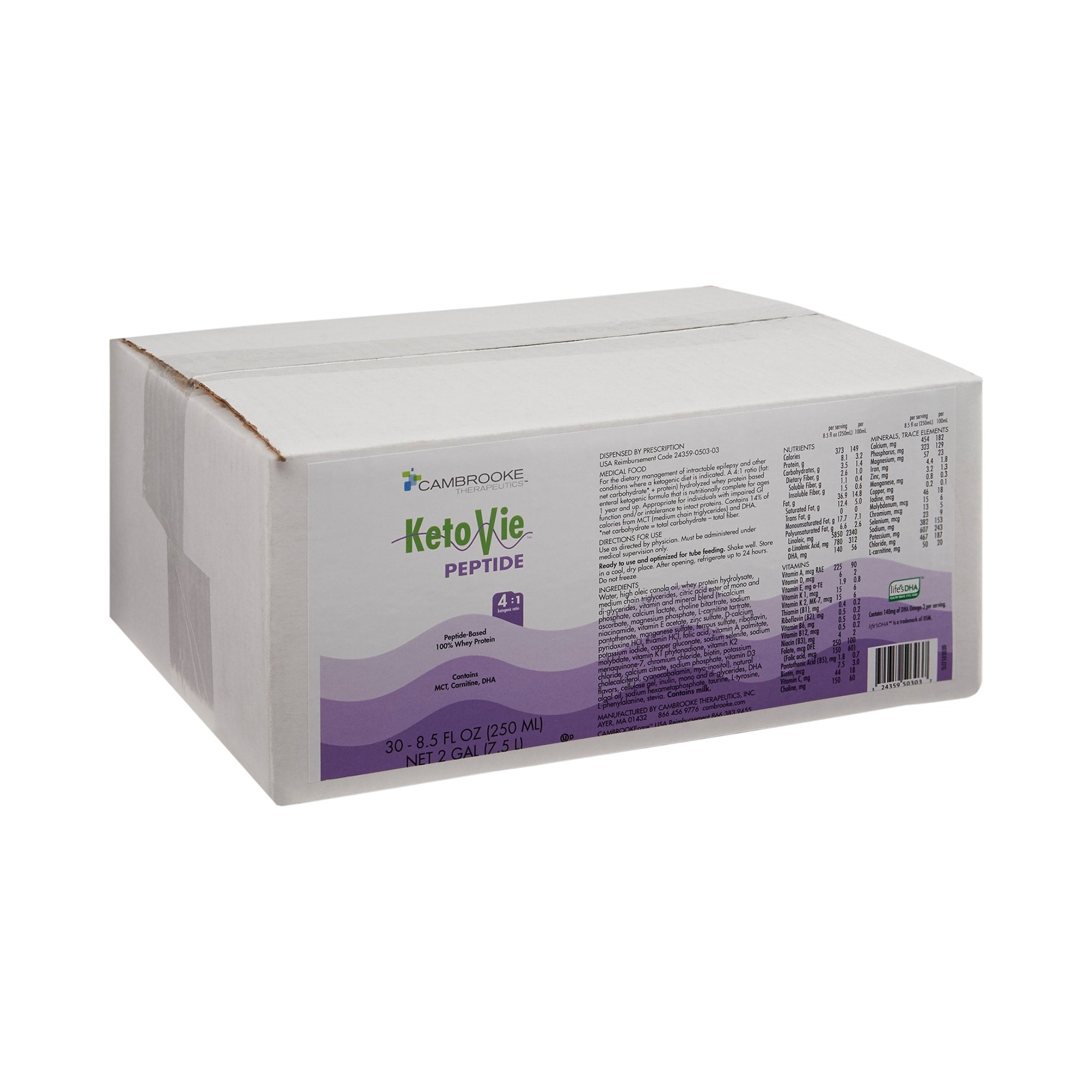 Oral Supplement KetoVie Peptide 4:1 Unflavored Liquid 8.5 oz. Carton