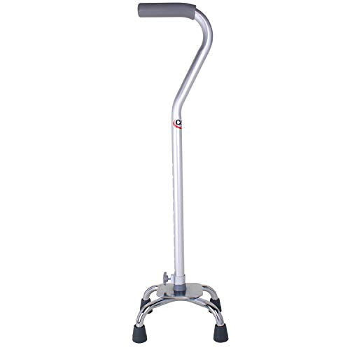 Carex Quad Cane with Small Base - Quad Walking Cane with Offset Cane Handle and Adjustable Height - 4 Tip Cane for Stability, Grey/Silver