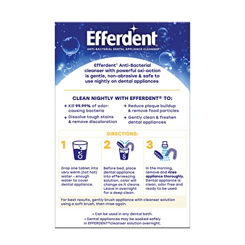 Efferdent Retainer Cleaning Tablets, Denture Cleaning Tablets for Dental Appliances, Overnight Whitening, 90 Count