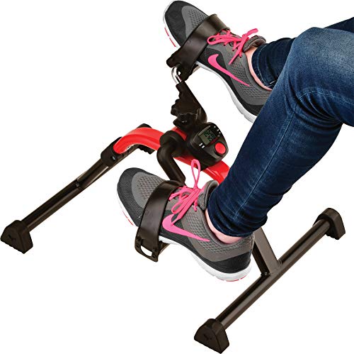 NOVA Medical Products Pedal Exerciser with Digital Display Tracker, Foldable Hand and Foot Cycle Exerciser, Great for Home, Office or Travel, Red