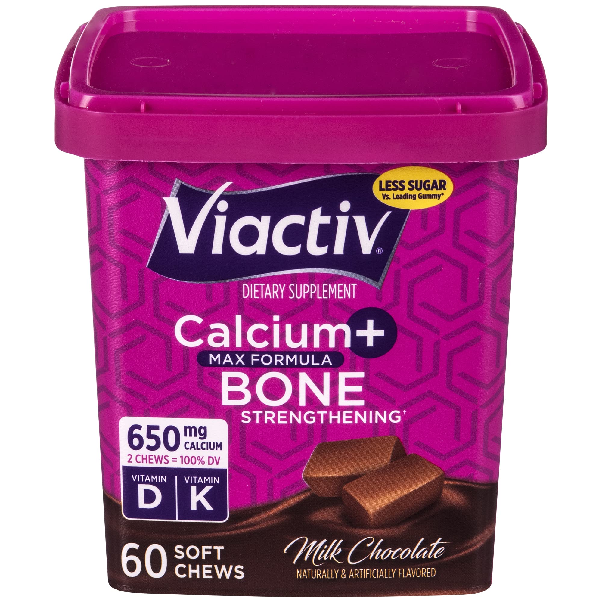 Viactiv Calcium +Vitamin D3 Supplement Soft Chews, Milk Chocolate, 60 Chews - Calcium Dietary Supplement for Bone Health