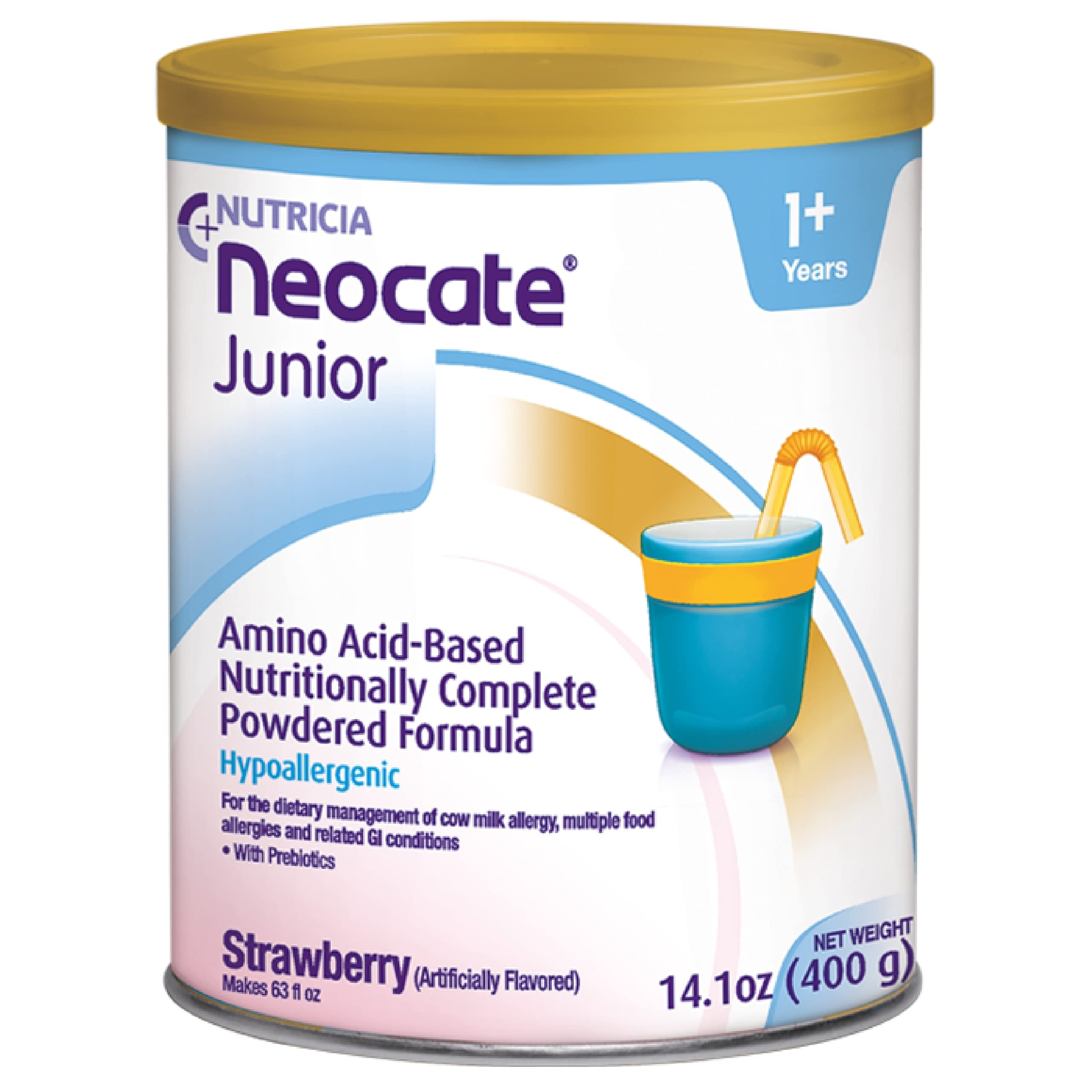 Neocate Junior - Powdered Hypoallergenic, Amino Acid-Based Toddler and Junior Formula - Strawberry - 14.1 Oz Can (Case of 1)