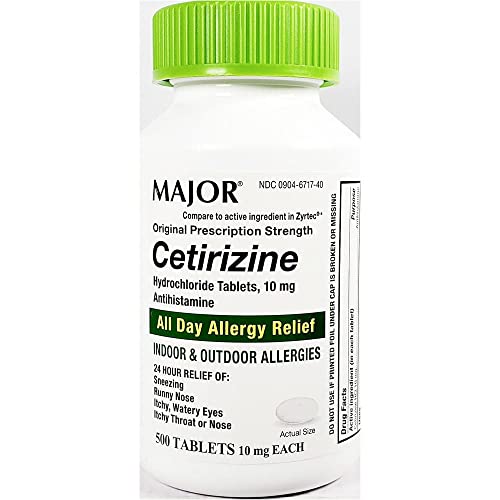 Major 904671740 All Day Allergy Relief Cetirizine 10mg HCL 500 tabs (Each)