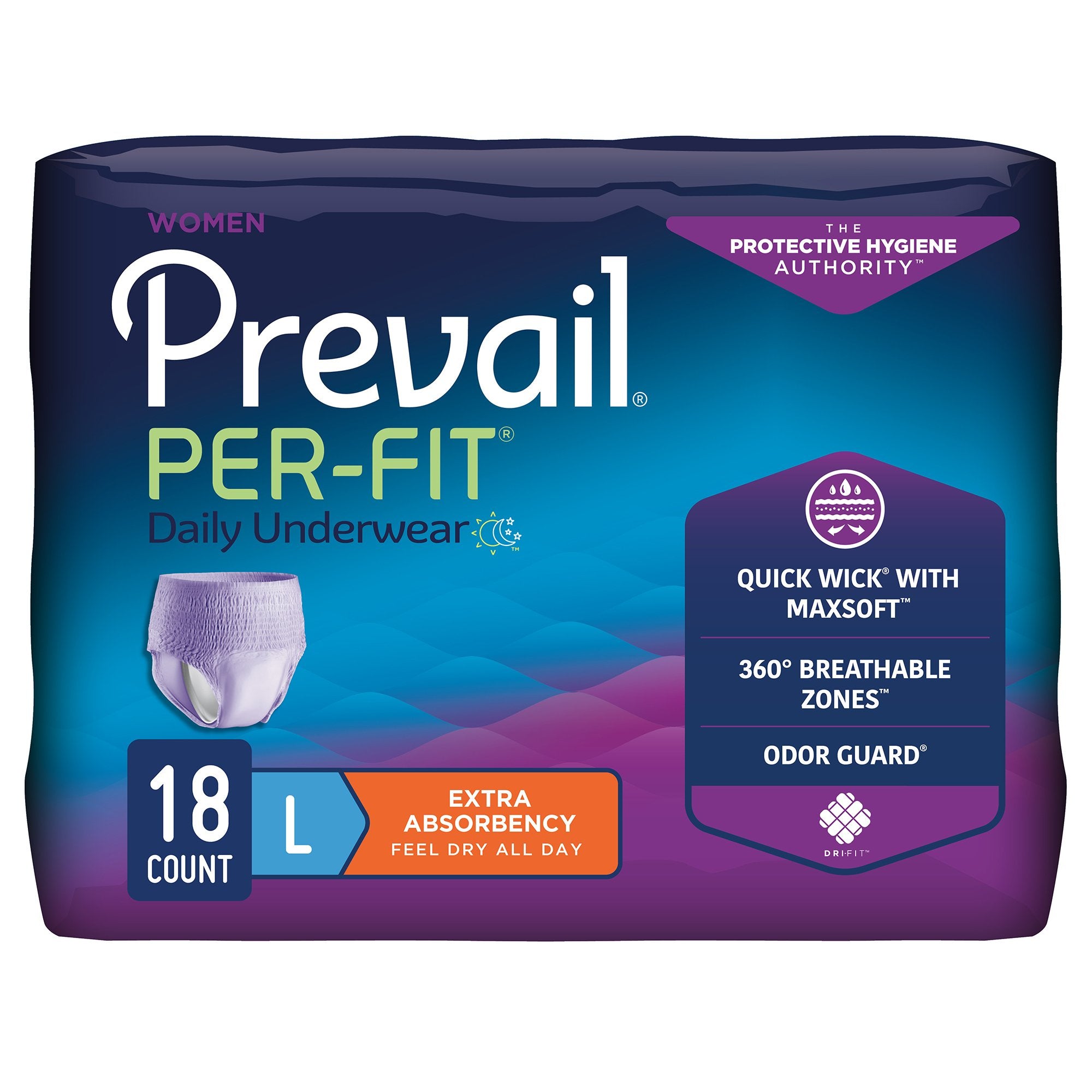 Female Adult Absorbent Underwear Prevail Per-Fit Women Pull On with Tear Away Seams Large Disposable Moderate Absorbency