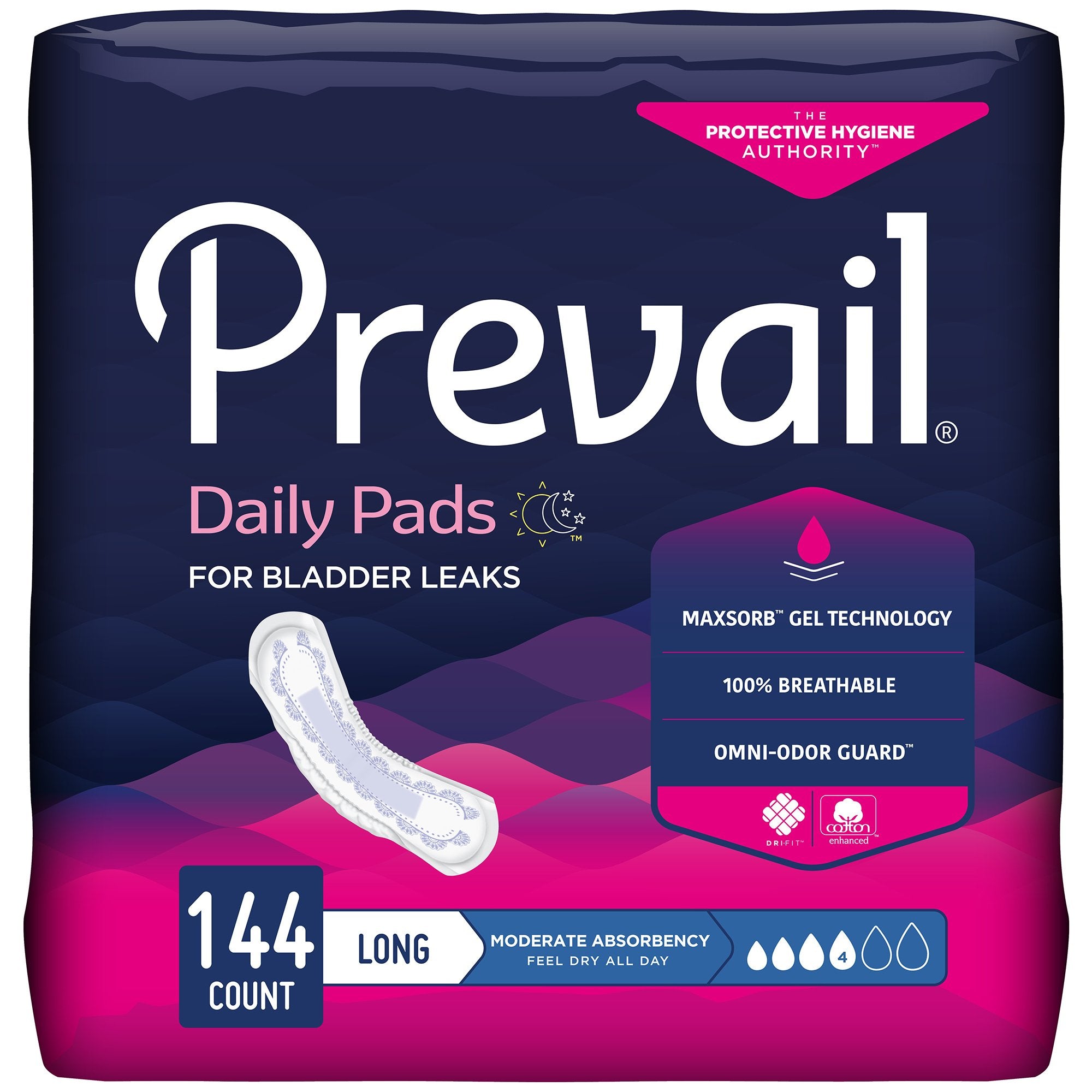 Bladder Control Pad Prevail Daily Pads 11 Inch Length Moderate Absorbency Polymer Core One Size Fits Most