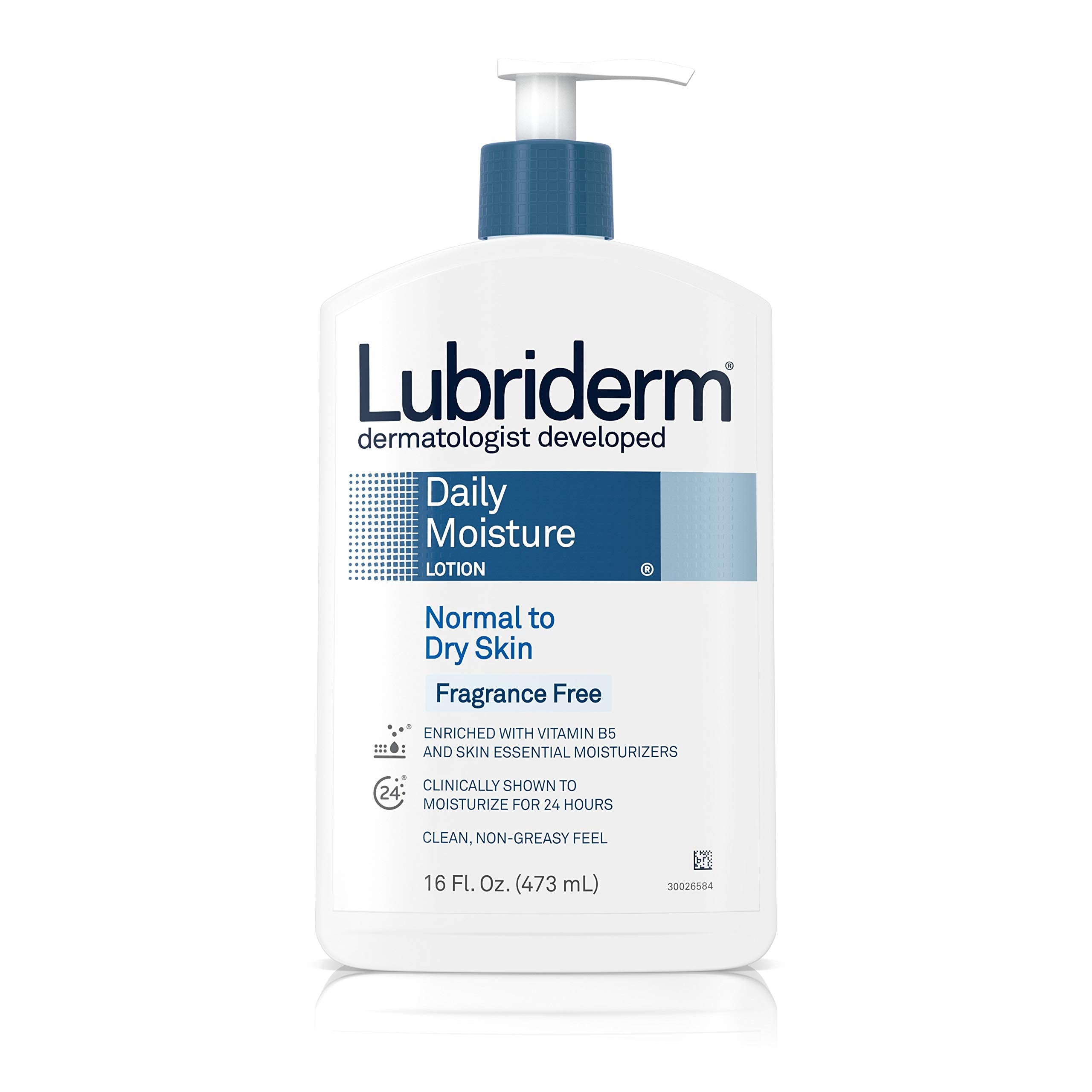 Lubriderm Daily Moisture Hydrating Unscented Body Lotion with Vitamin B5 for Normal to Dry Skin, Non-Greasy and Fragrance-Free Lotion. 16 fl. oz