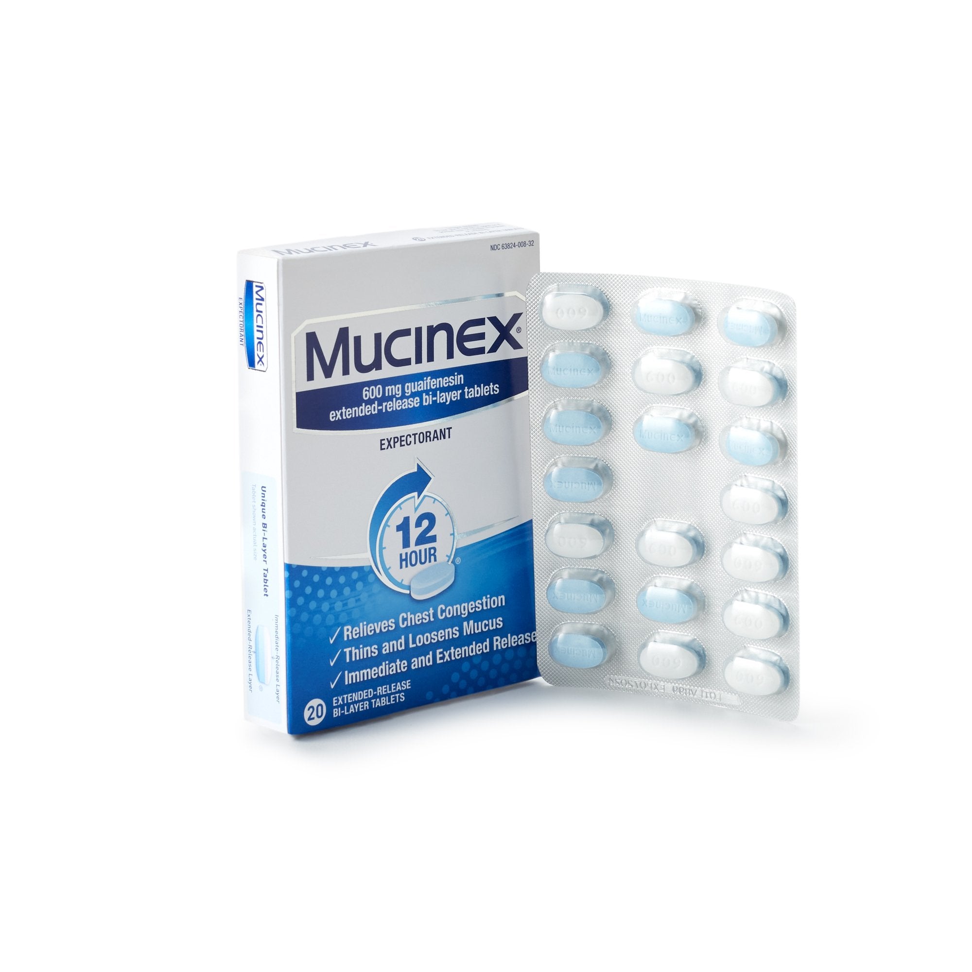 Cold and Cough Relief Mucinex 600 mg Strength Tablet 20 per Box