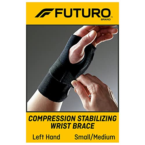 FUTURO-135 Compression Stabilizing Wrist Brace, Helps Support Sprains, Strains, and Symptoms of Carpal Tunnel Syndrome, Small/Medium - Black