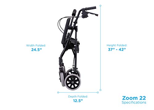 NOVA Zoom Rollator Walker with 22 Seat Height, Rolling Walker with Locking Hand Brakes, Padded Seat and 8 Wheels, Color Black