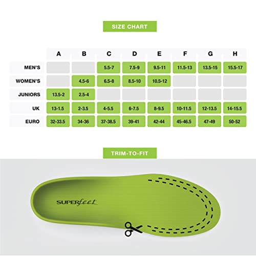 Superfeet GREEN - High Arch Orthotic Support - Cut-To-Fit Shoe Insoles - Men 9.5-11 / Women 10.5-12