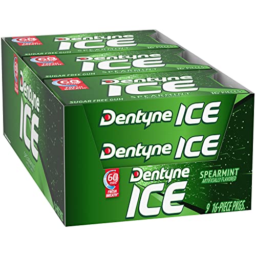 Dentyne Ice Sugar Free Gum (Spearmint 16 Piece Pack of 9)