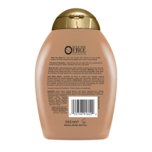 OGX Ever Straightening + Brazilian Keratin Therapy Hair-Smoothing Conditioner with Coconut Oil, Cocoa Butter & Avocado Oil, Paraben-Free, Sulfate-Free Surfactants, 13 Fl Oz