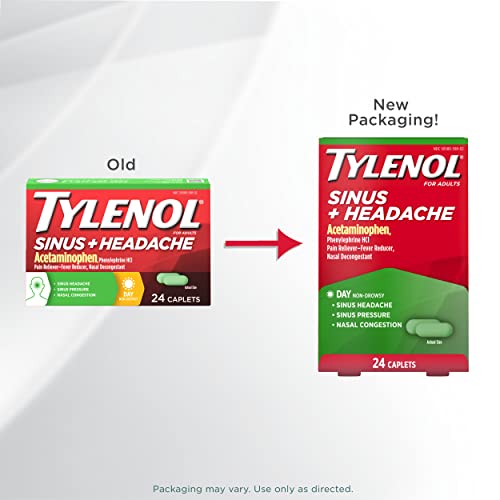 Tylenol Sinus + Headache Non-Drowsy Caplets, Sinus Pressure & Congestion Relief, 24 ct