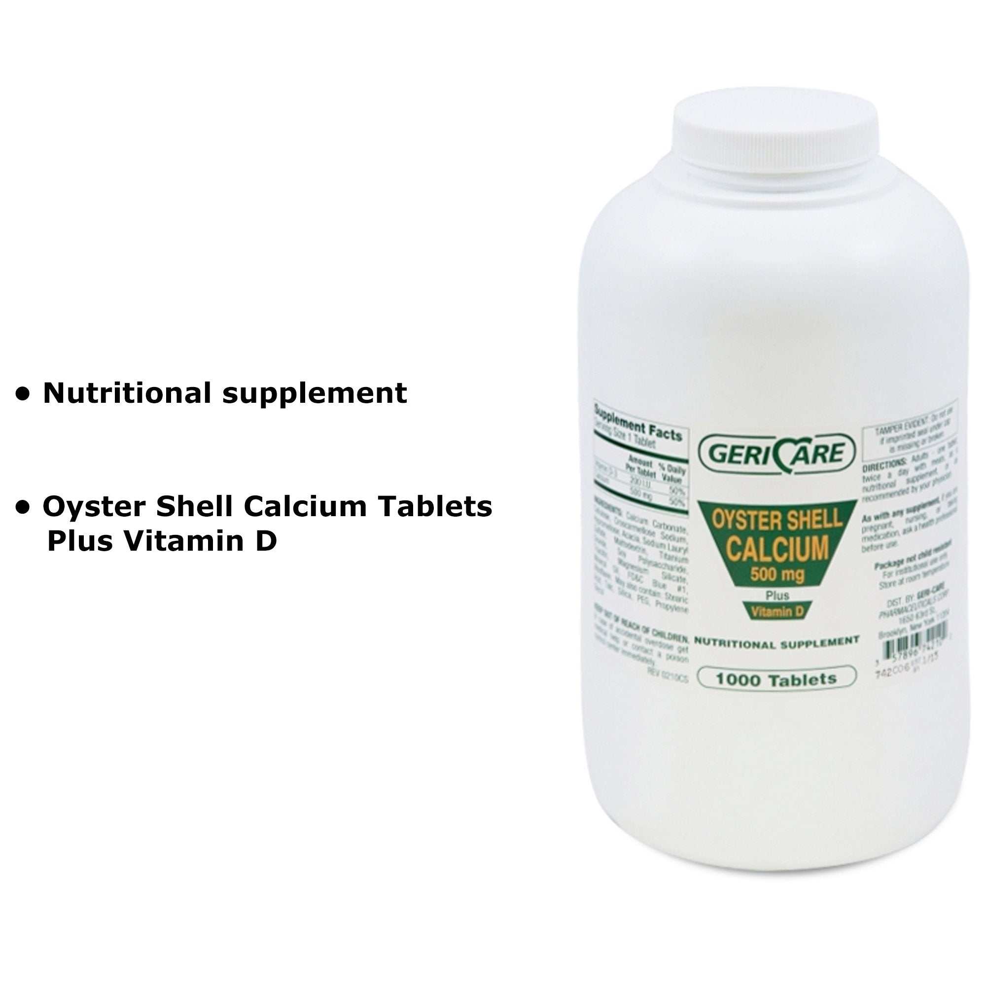 Joint Health Supplement Geri-Care Calcium / Vitamin D 500 mg - 200 IU Strength Tablet 1,000 per Bottle