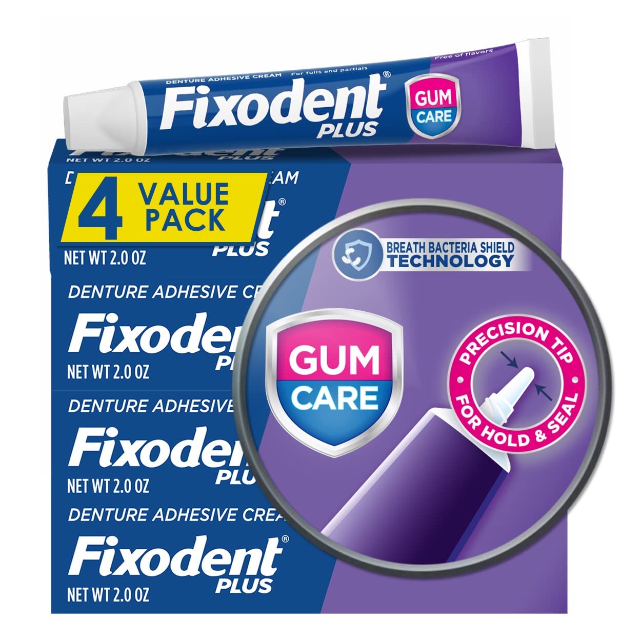 Fixodent Plus Denture Adhesive Cream 2 oz (Pack of 4)