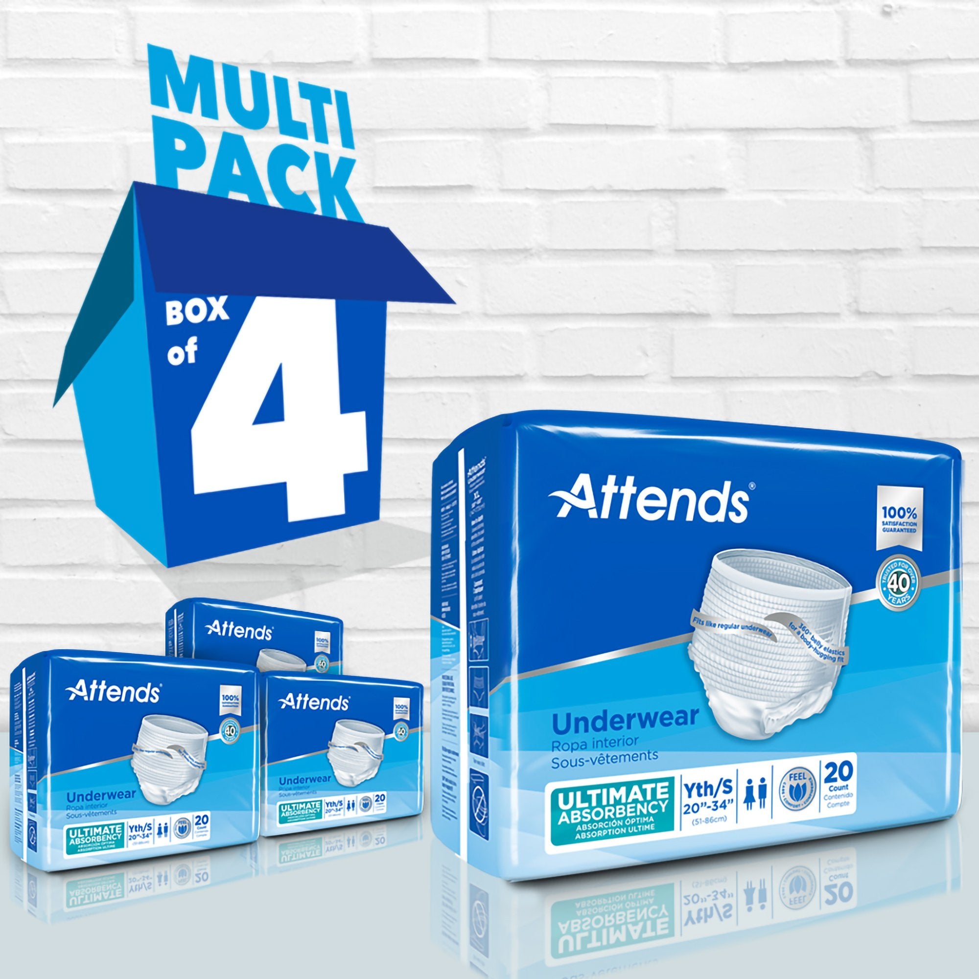 Unisex Adult Absorbent Underwear Attends Advanced Pull On with Tear Away Seams Small Disposable Heavy Absorbency