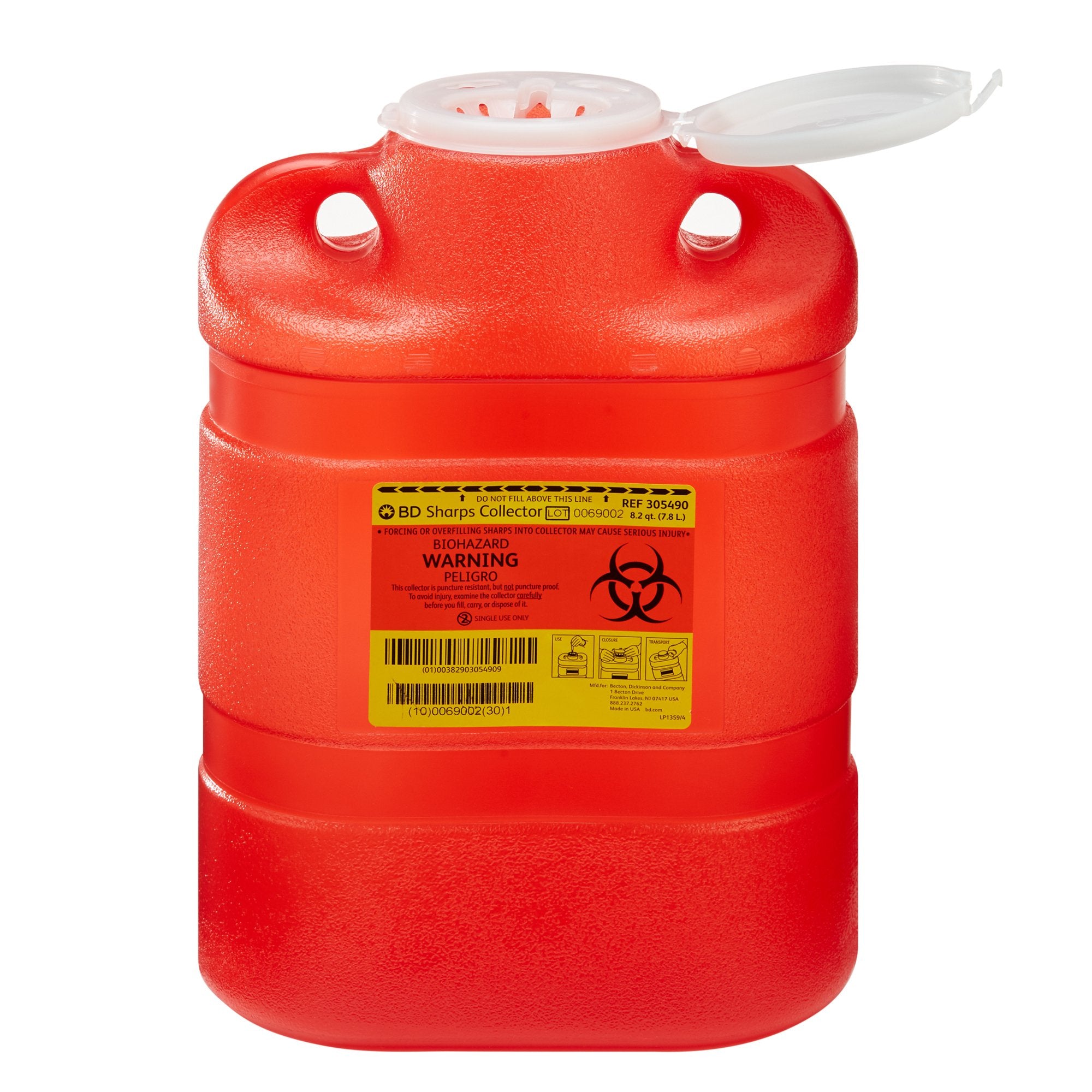 Sharps Container BD Red Base 13-2/5 H X 9-2/5 W X 5-3/10 D Inch Vertical Entry 2.05 Gallon