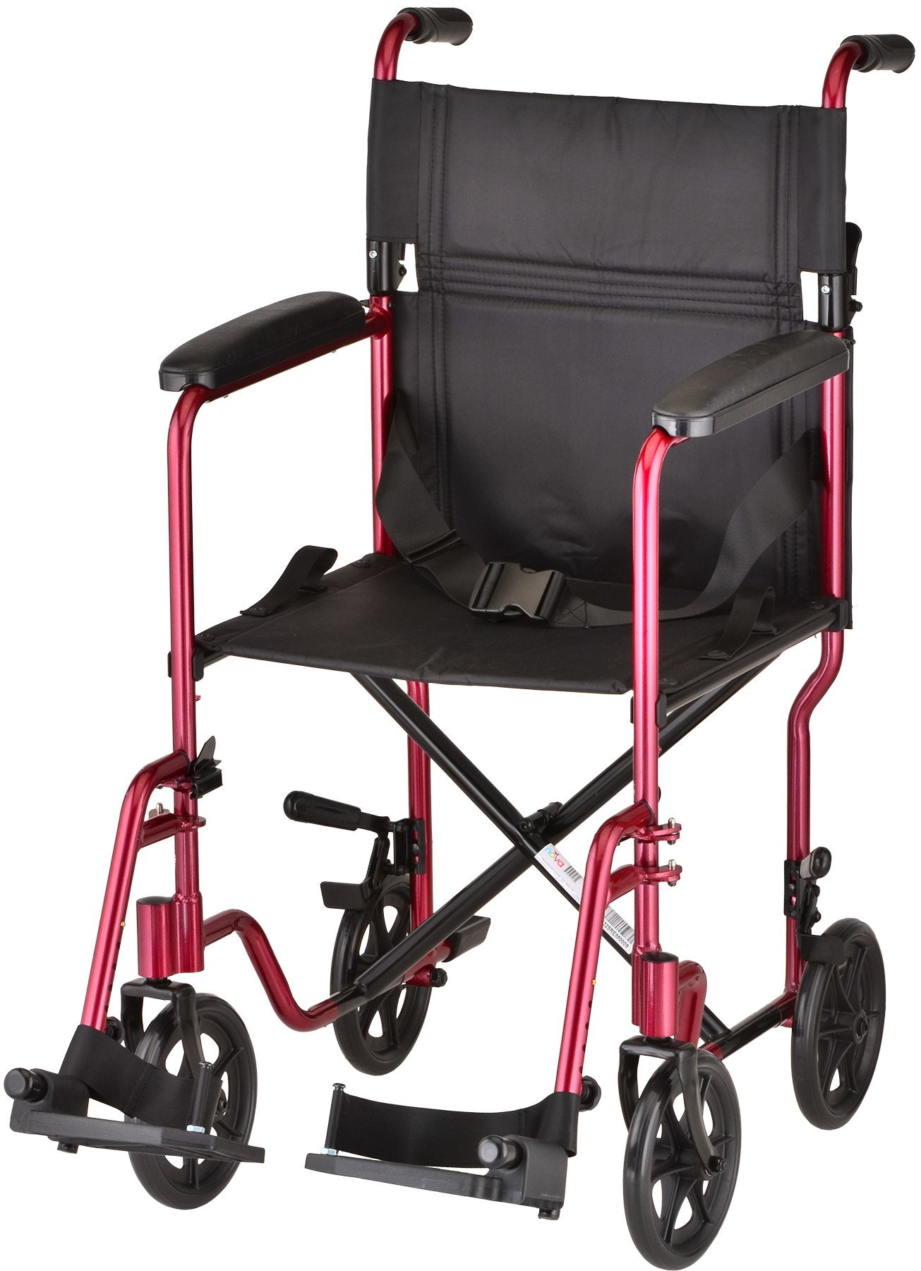 NOVA Medical Products Lightweight Transport/Wheelchair, Red, 1 Count