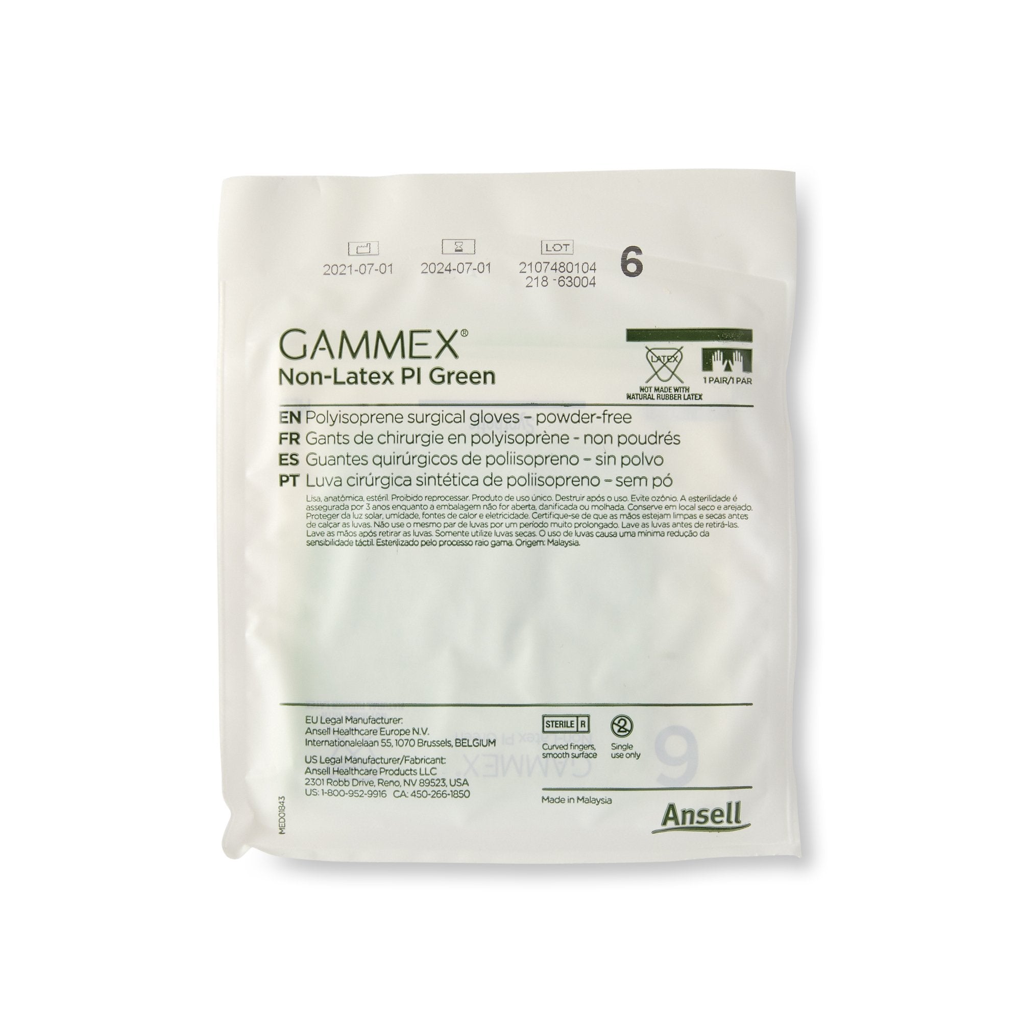 Surgical Glove GAMMEX Non-Latex PI Green Size 6 Sterile Polyisoprene Standard Cuff Length Micro-Textured Light Green Chemo Tested