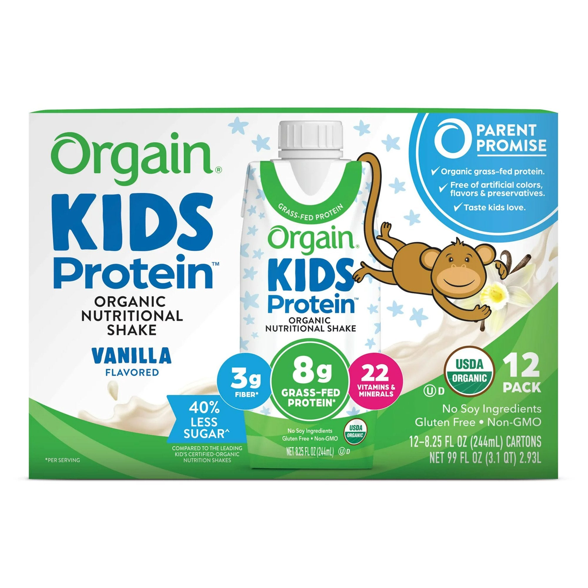 Pediatric Oral Supplement Orgain Kids Plant Protein Nutritional Shake 8 oz. Carton Liquid