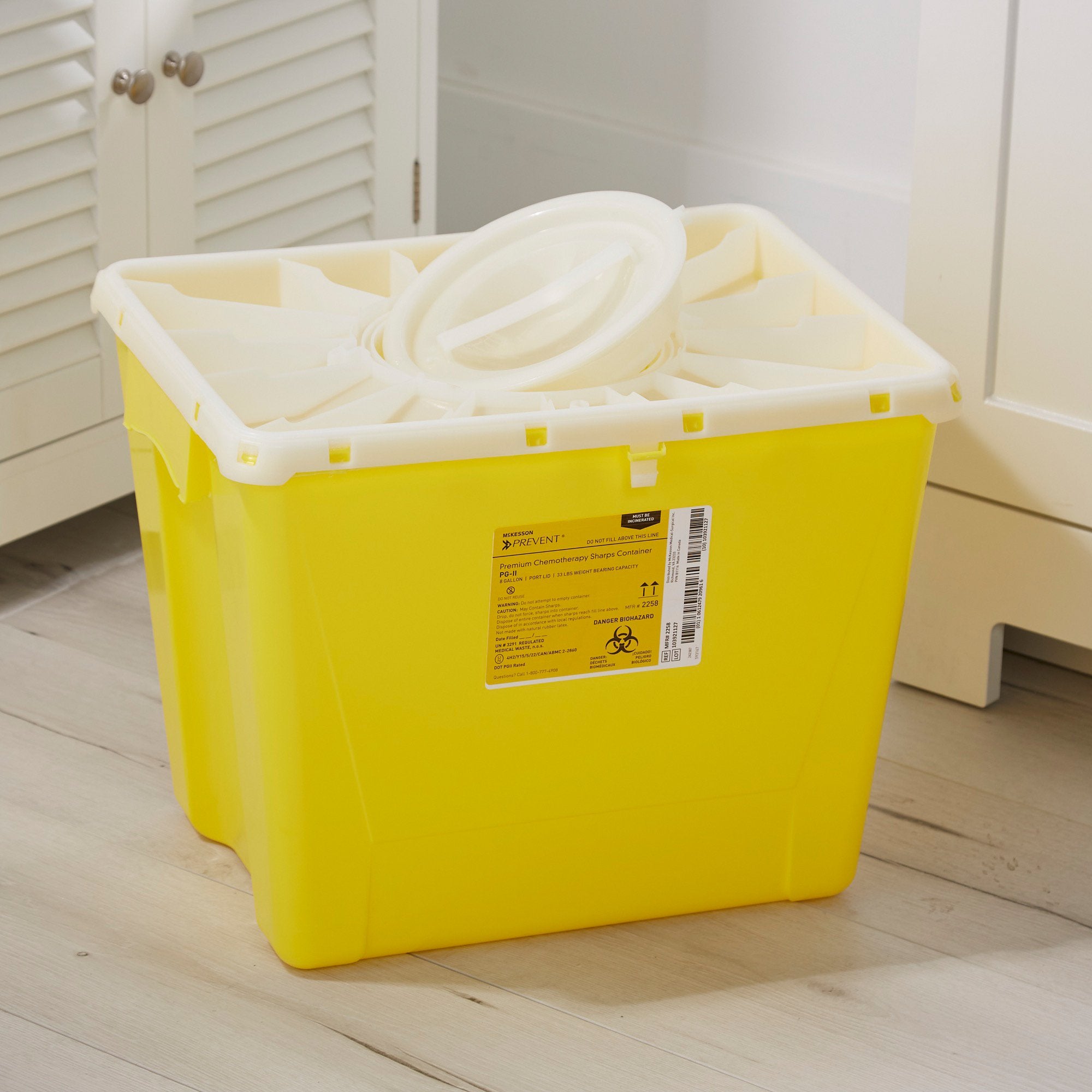 Chemotherapy Waste Container McKesson Prevent Yellow Base 13-1/2 H X 17-3/10 W X 13 L Inch Vertical Entry 8 Gallon