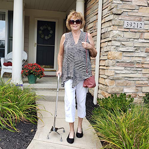 Carex Quad Cane with Large Base - Quad Walking Cane with Offset Cane Handle and Adjustable Height - 4 Tip Cane for Stability