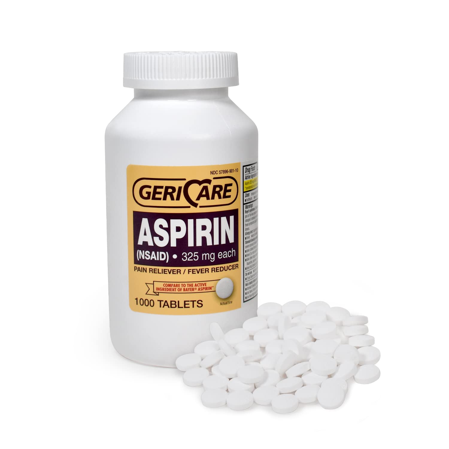 GeriCare Aspirin Tablets 325mg - Pain Reliever And Fever Reducer Uncoated Aspirins For Adults & Kids 12+ (NSAID) Great For Headache, Toothache, Arthritis, Menstrual & Muscle Pain (Bottle of 1,000)