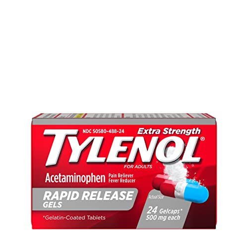 Tylenol Extra Strength Acetaminophen Rapid Release Gels, Extra Strength Pain Reliever & Fever Reducer Medicine, Gelcaps with Laser-Drilled Holes, 500 mg Acetaminophen, 24 ct