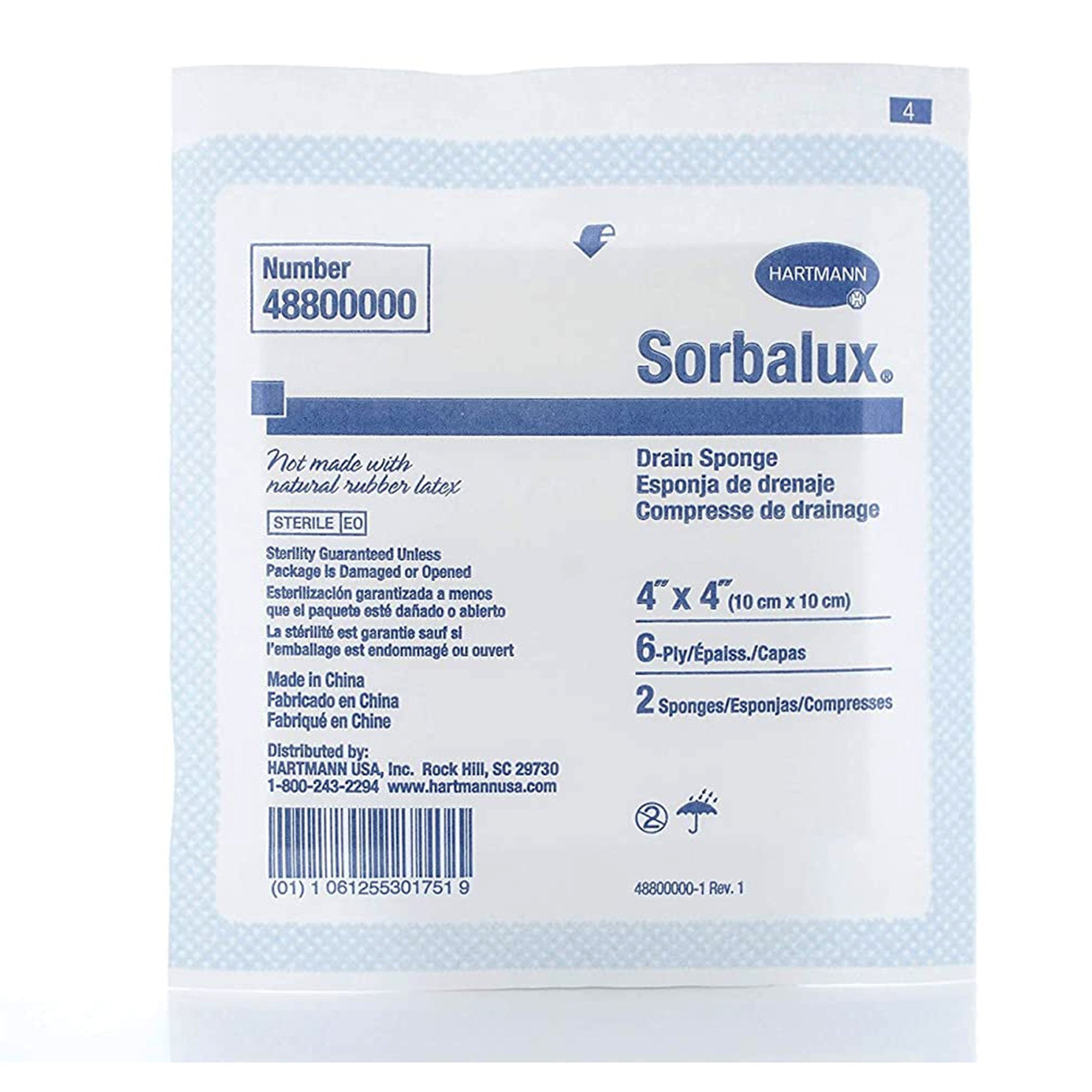 Drain Sponge Sorbalux Polyester / Rayon 4 x 4 inch Sterile