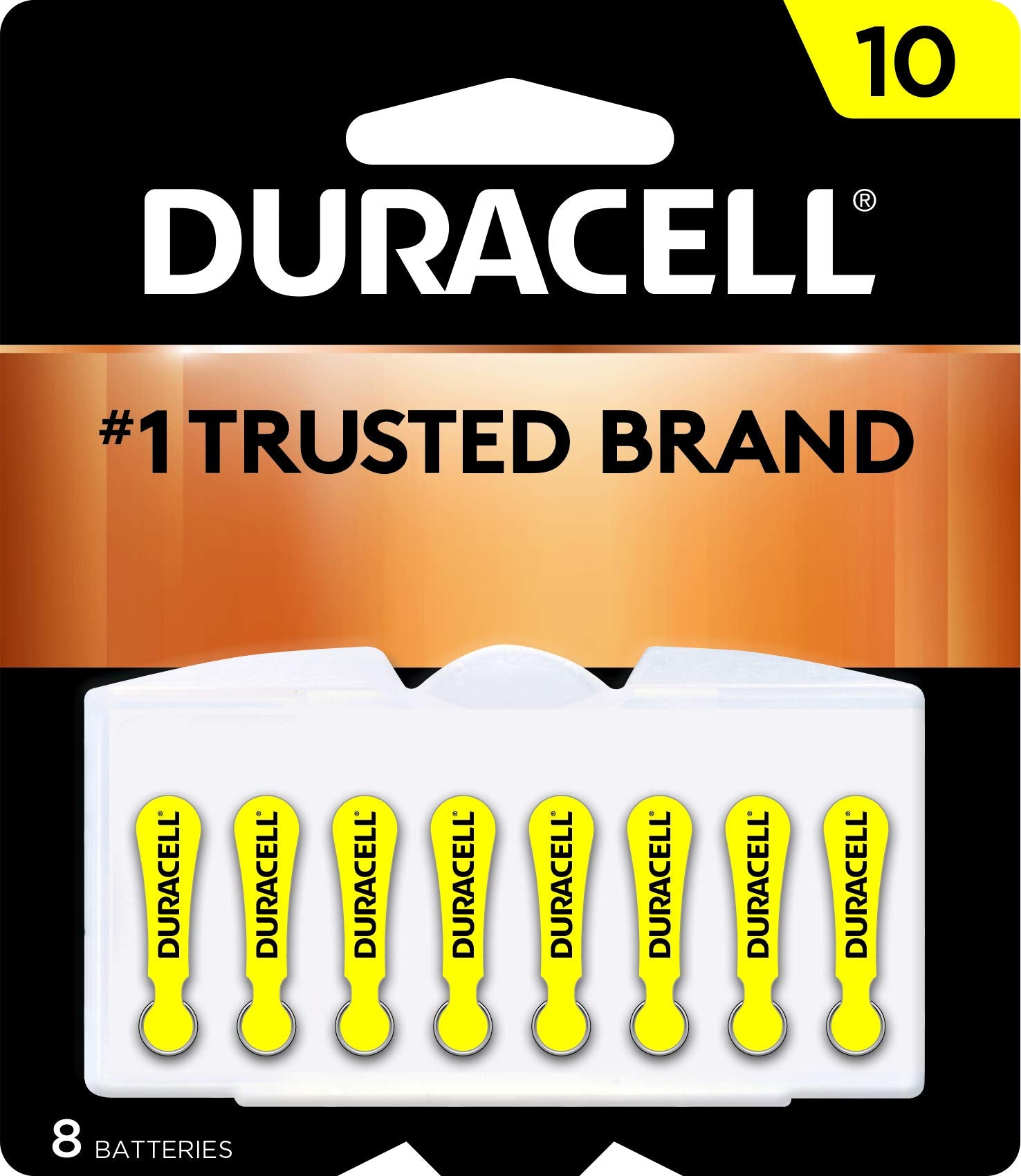 Duracell DA10B8ZM10 Easy Tab Hearing Aid Zinc Air Battery, 10 Size, 1.4V, 95 mAh Capacity - 8 count