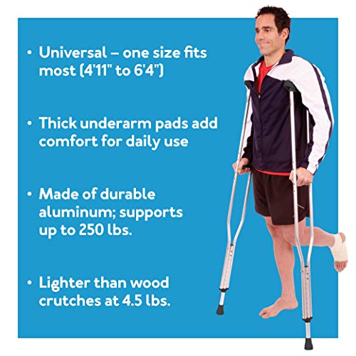 Carex Folding Aluminum Under Arm Crutches - Lightweight Crutches for Adults 4'11" to 6'4", Adult Crutches, 2 Crutches Included, Universal Crutches for Walking