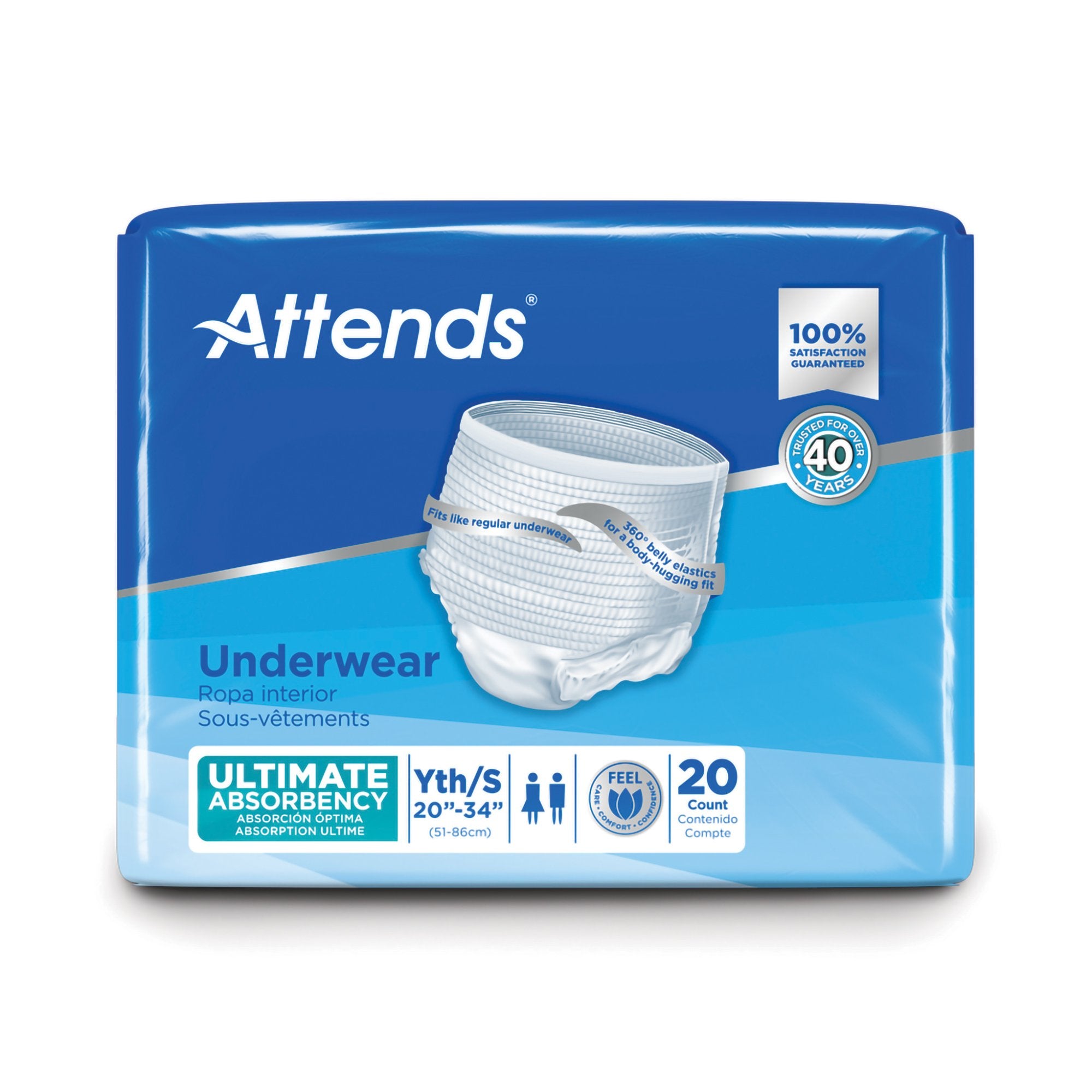 Unisex Adult Absorbent Underwear Attends Advanced Pull On with Tear Away Seams Small Disposable Heavy Absorbency