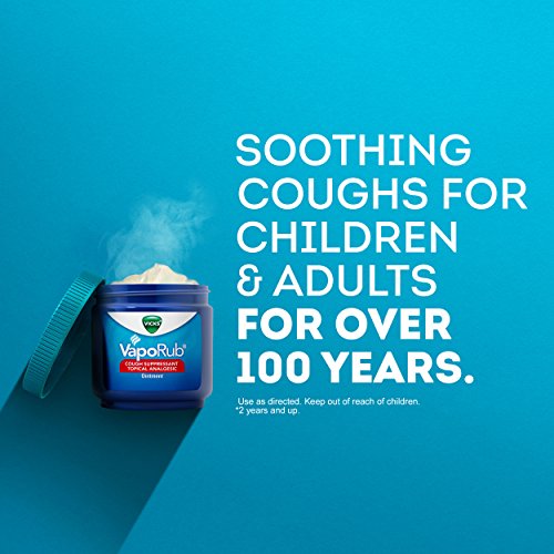 Vicks VapoRub Cough Suppressant Chest and Throat Topical Analgesic Ointment, Eucalyptus and Menthol Vapor, 3.53 Ounce