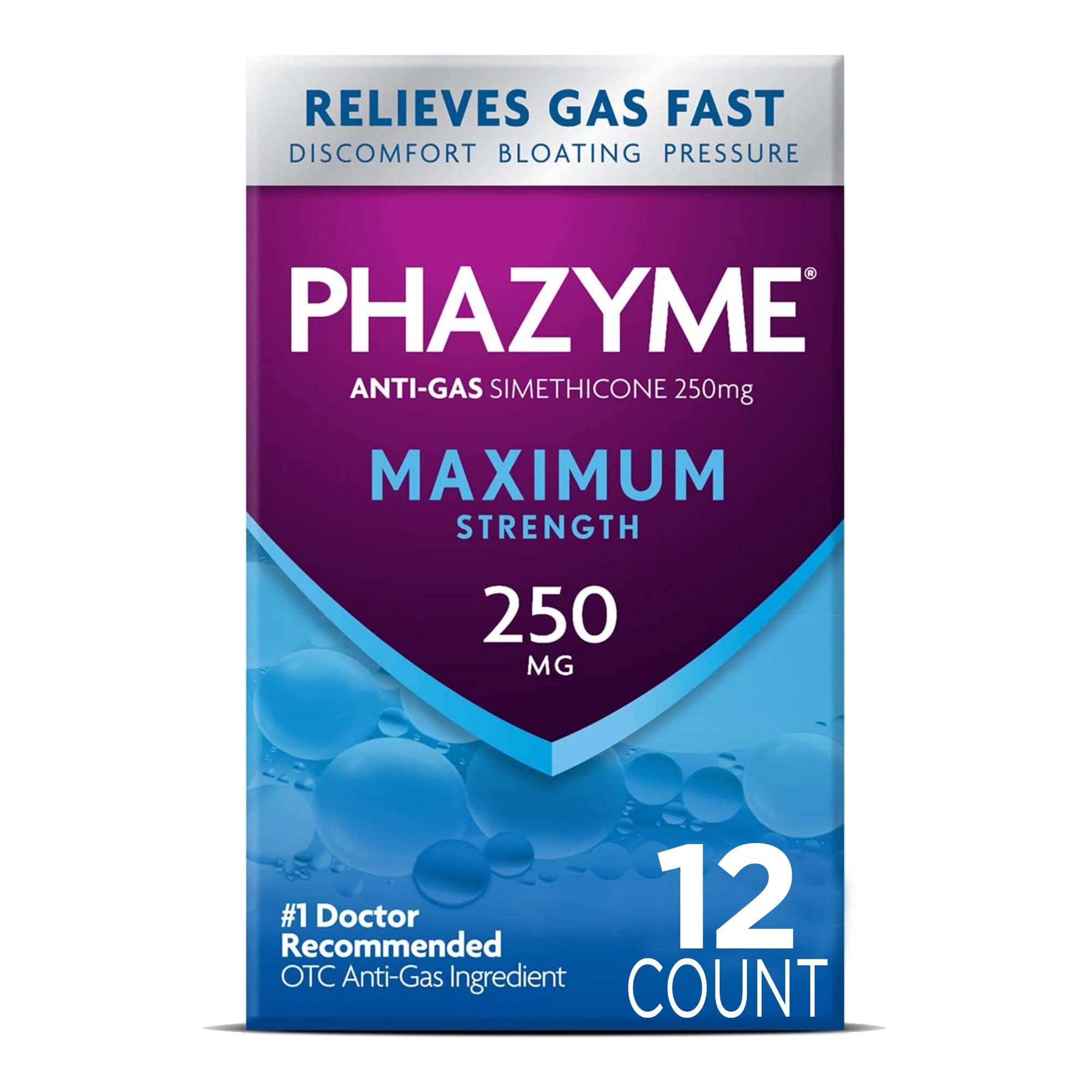Phazyme Maximum Strength Gas and Bloating Relief, 250 mg Simethicone, 12 Fast Gels
