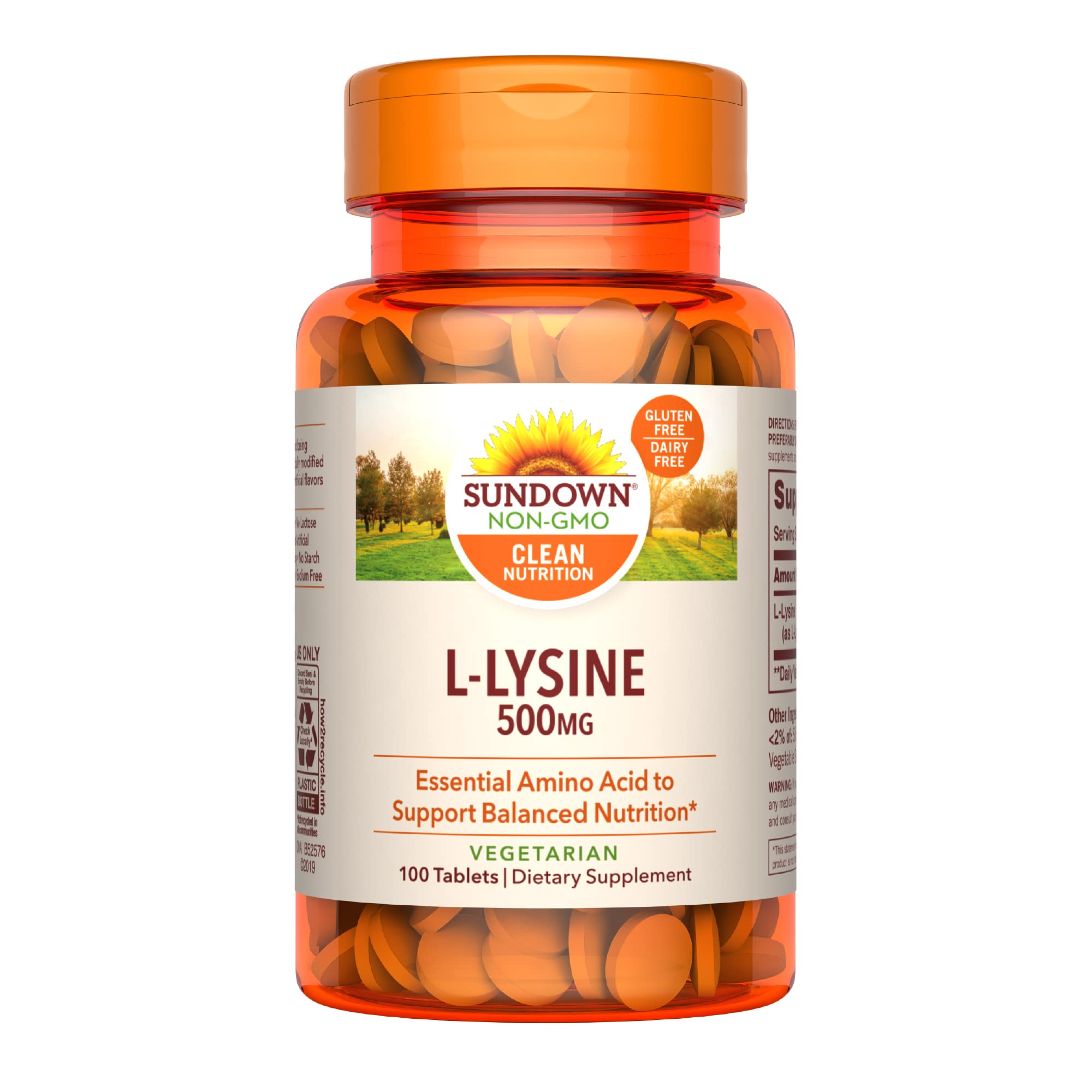 Sundown L-Lysine HCl, For Balanced Nutrition & Health, 500 mg, 100 Caplets (Pack of 4)