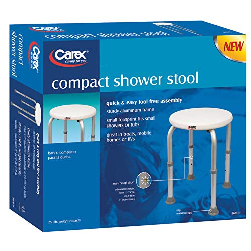 Carex Compact Shower Stool - Adjustable Height Bath Stool and Shower Seat - Aluminum Bath Seat That Supports 250lbs, Shower Chair for Inside Shower