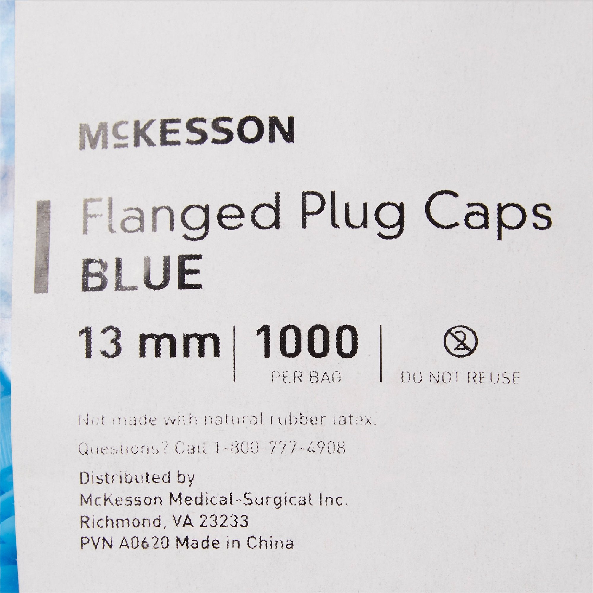 McKesson Tube Closure Polyethylene Flanged Plug Cap Blue 13 mm For Use with 13 mm Blood Drawing Tubes, Glass Test Tubes, Plastic Culture Tubes NonSterile